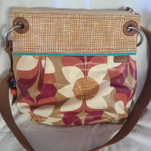 Fossil Key Per Florals Coated Canvas Crossbody Shoulder Bag - Picture 1 of 8